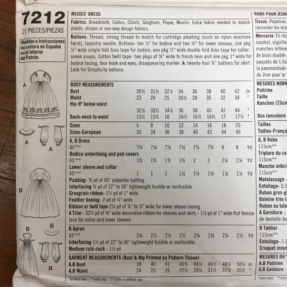 Simplicity 7212 Civil War Dress Gown 1860’s Costume Pattern NWT - Picture 2 of 3